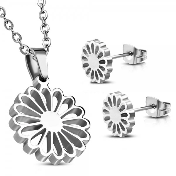 Set inox cu floricele cercei si pandant [1]